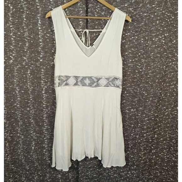 Free People Summer Feeling Lined Dress White Flowy Lace Waist Women's Small - Picture 1 of 12